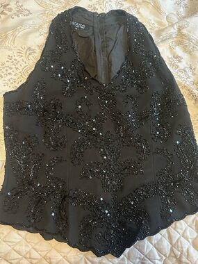 JKara New York Black Beaded Sleeveless Evening Top